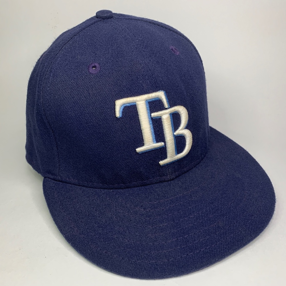 SHELL New Era 59Fifty Hat Cap MLB OnField Tampa Bay Rays Blue Fitted 7-3/4 EUC